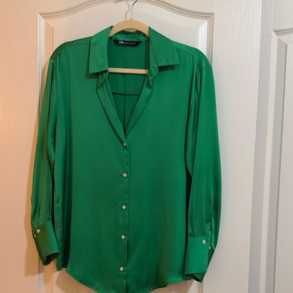 Zara Emerald Green Button-Down Shirt
